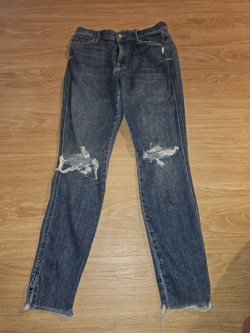 MOTHER Dark Blue Distressed Ankle Jeans